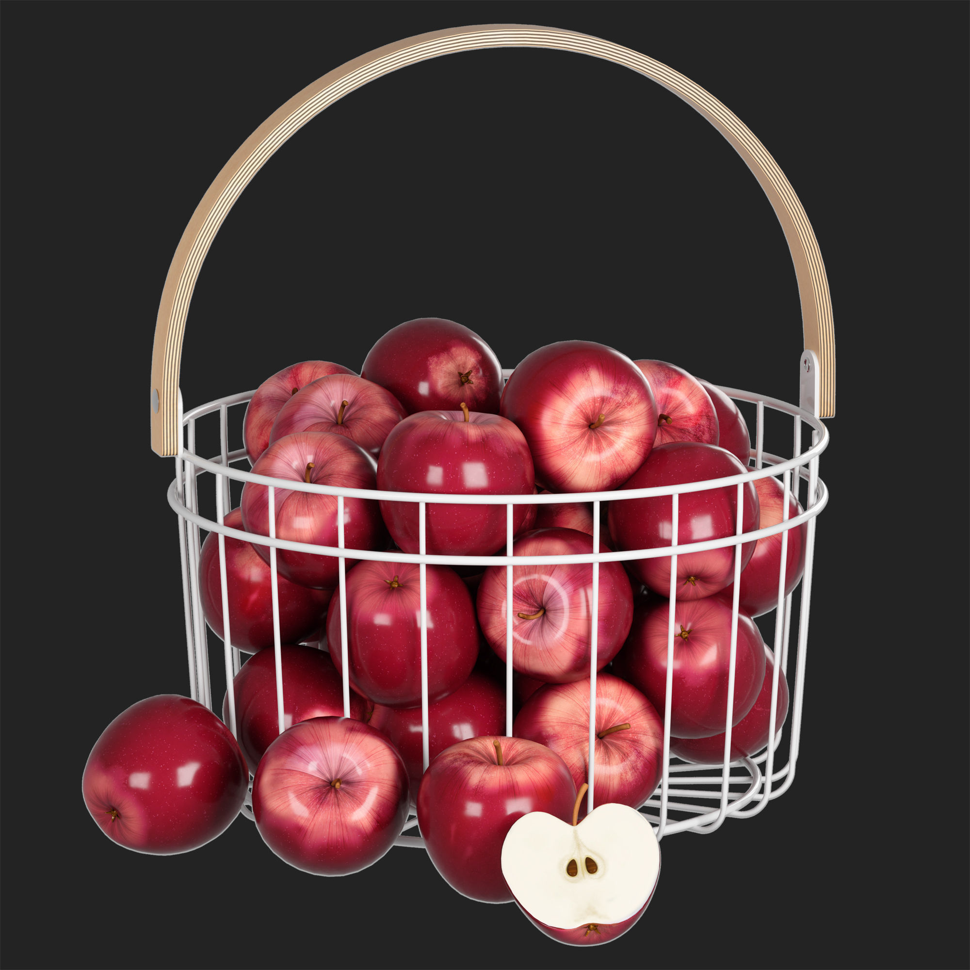 Red apples in a metal basket 3D model_2