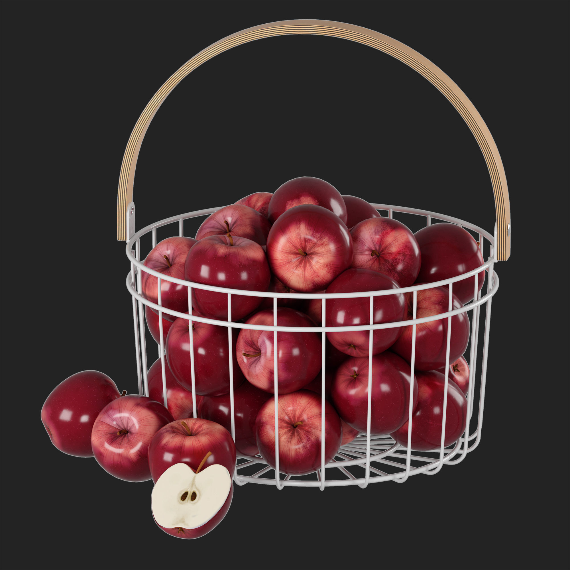 Red apples in a metal basket 3D model_3