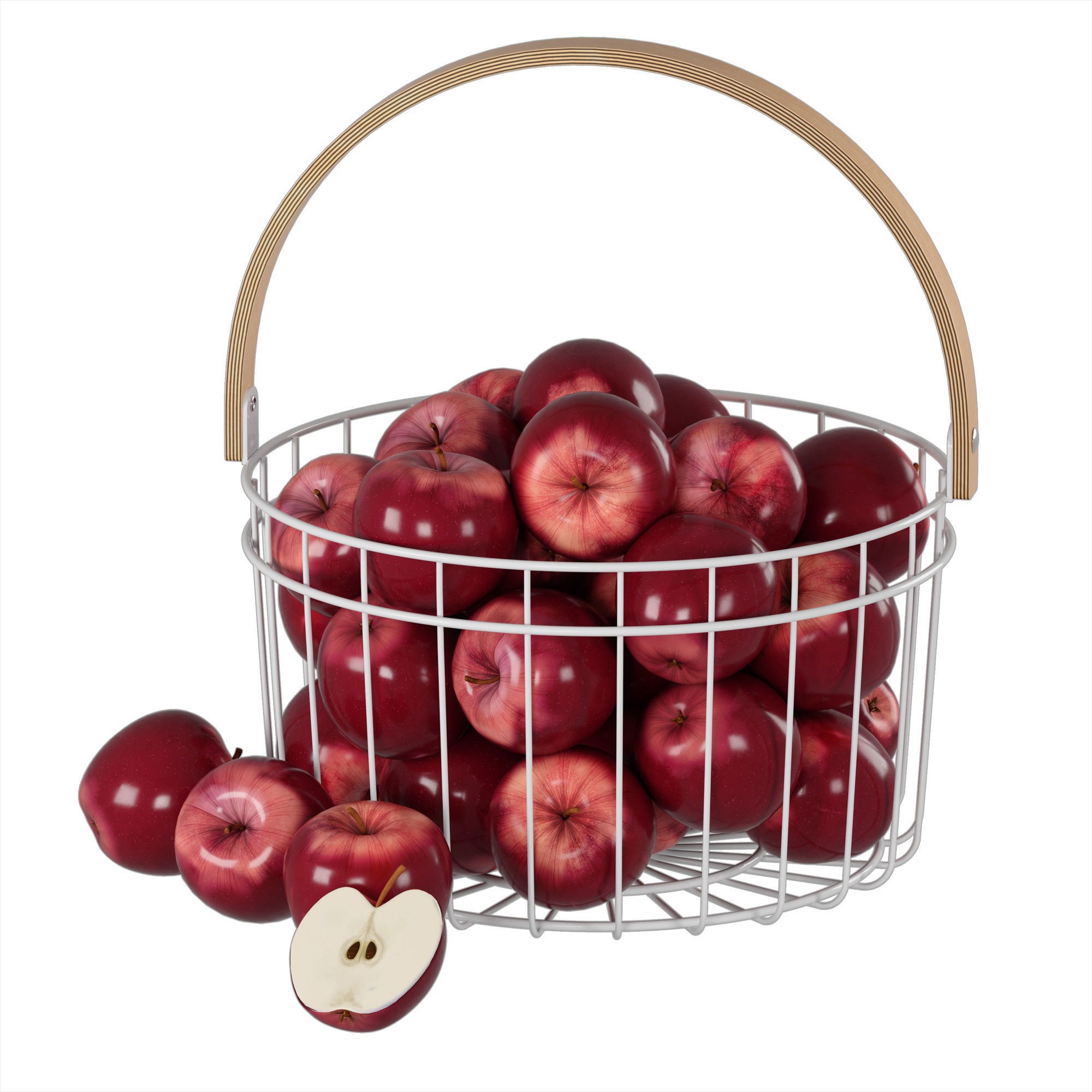 Red apples in a metal basket 3D model_1