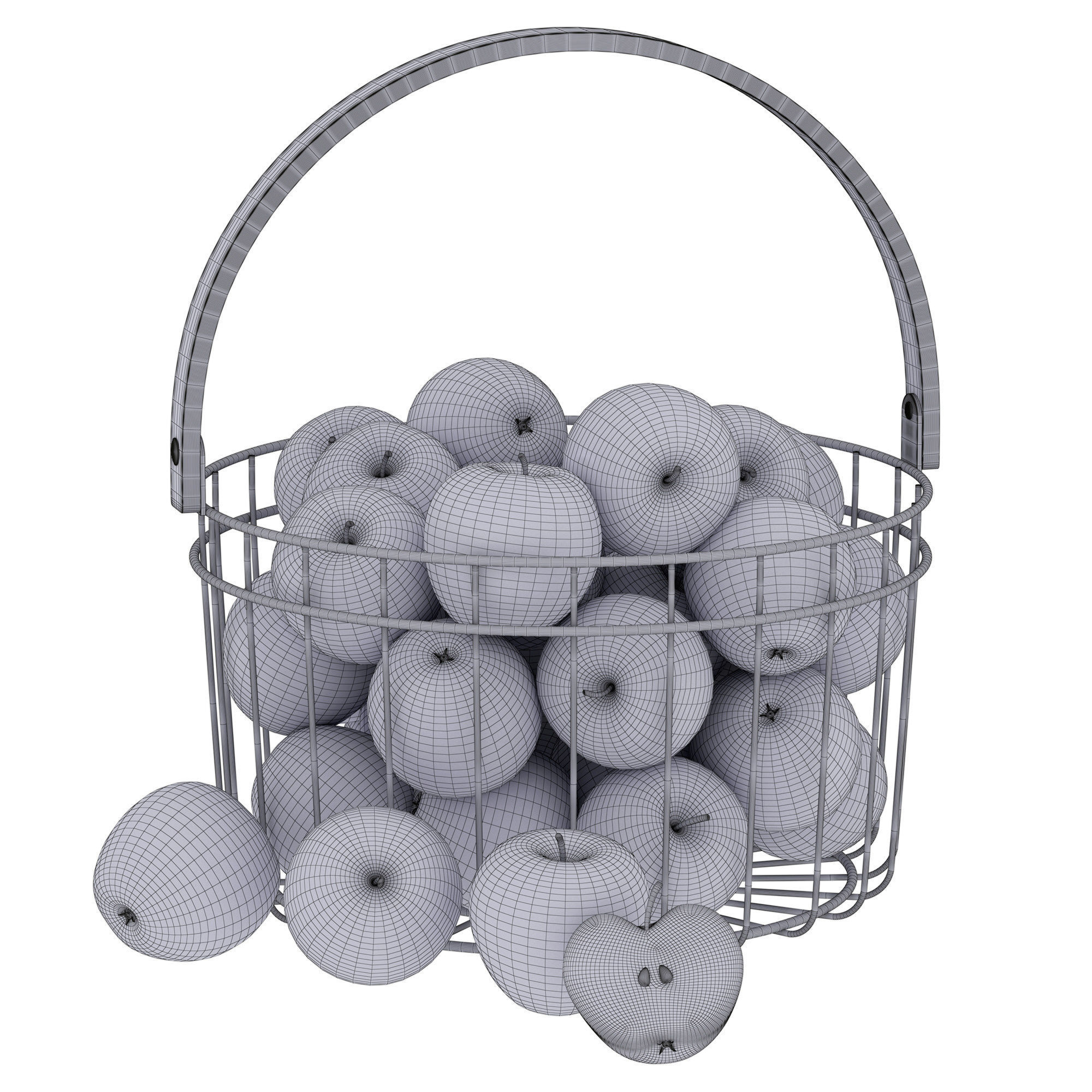 Red apples in a metal basket 3D model_4
