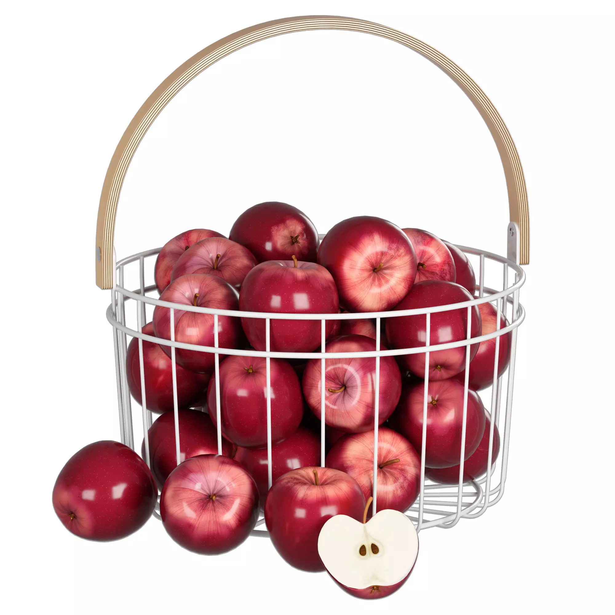 Red apples in a metal basket 3D model_0
