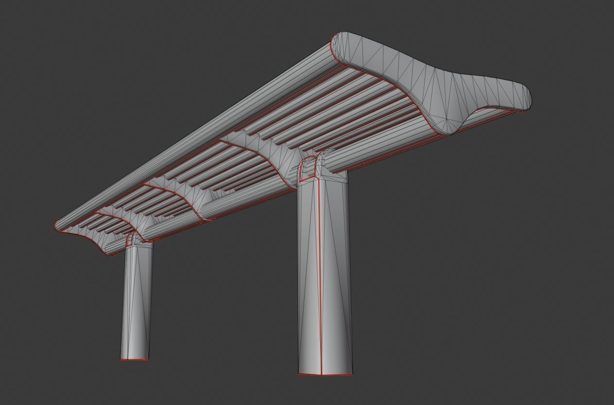 Bench 5 Low-Poly Wood Steel Mixed Version Low-poly 3D model_10