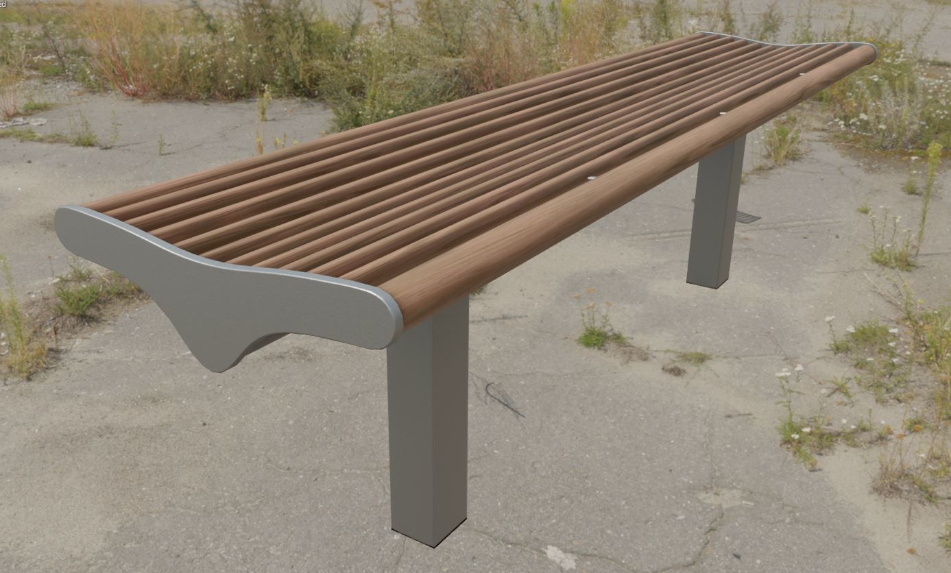 Bench 5 Low-Poly Wood Steel Mixed Version Low-poly 3D model_7