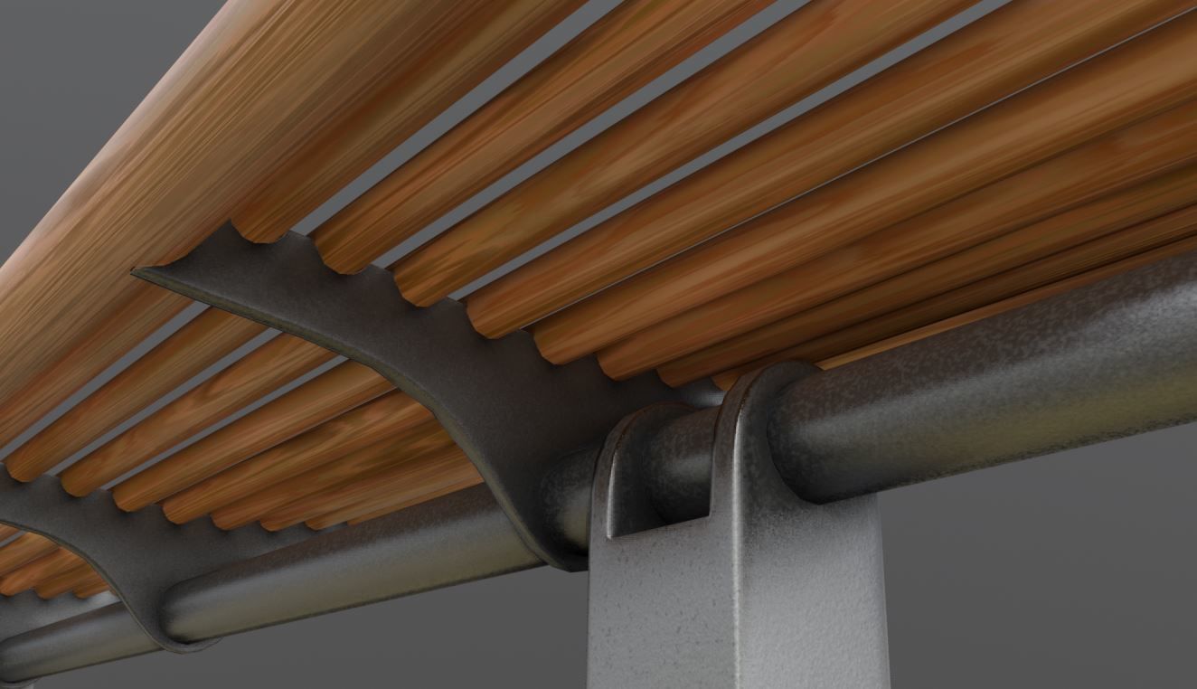 Bench 5 Low-Poly Wood Steel Mixed Version Low-poly 3D model_11