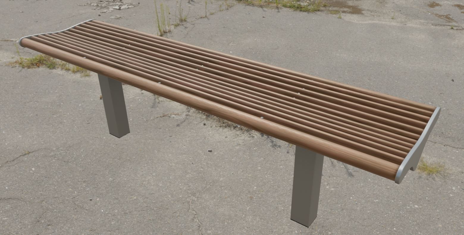 Bench 5 Low-Poly Wood Steel Mixed Version Low-poly 3D model_9