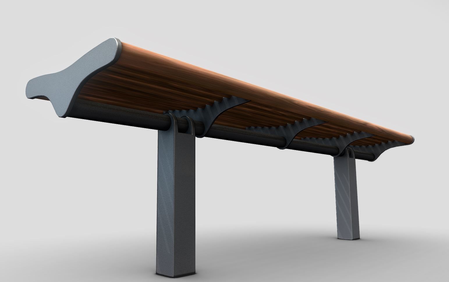 Bench 5 Low-Poly Wood Steel Mixed Version Low-poly 3D model_8