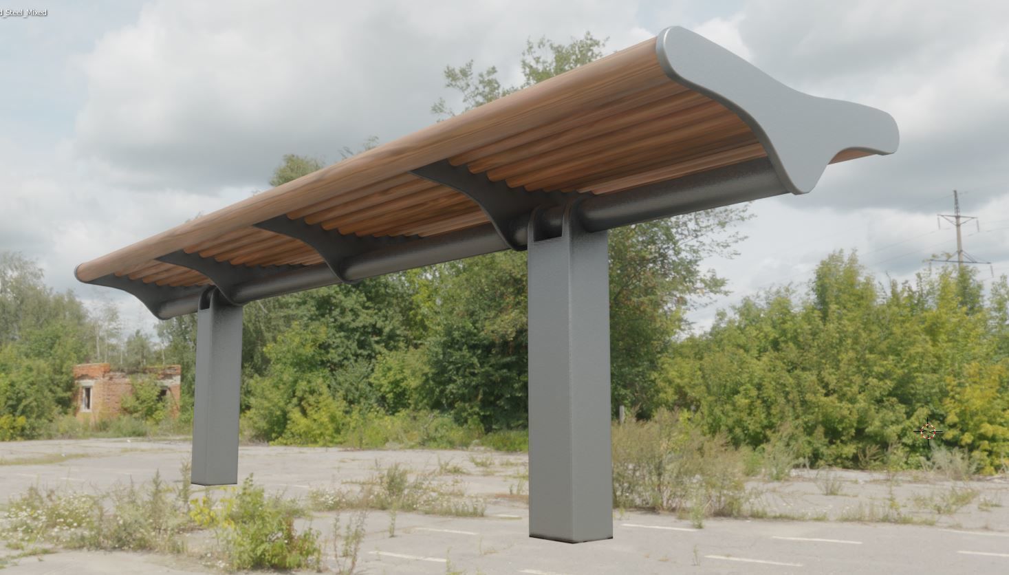 Bench 5 Low-Poly Wood Steel Mixed Version Low-poly 3D model_12