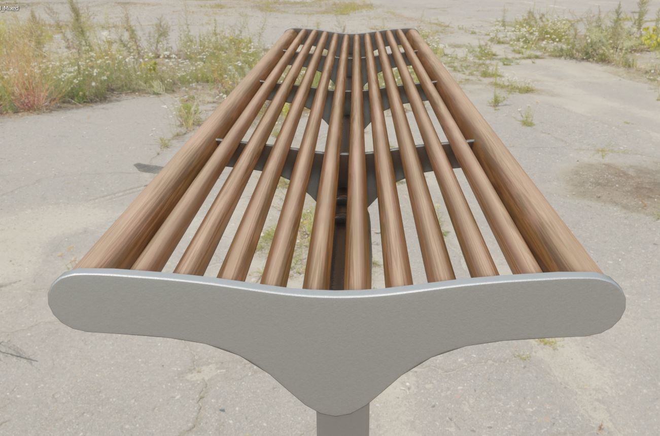 Bench 5 Low-Poly Wood Steel Mixed Version Low-poly 3D model_3