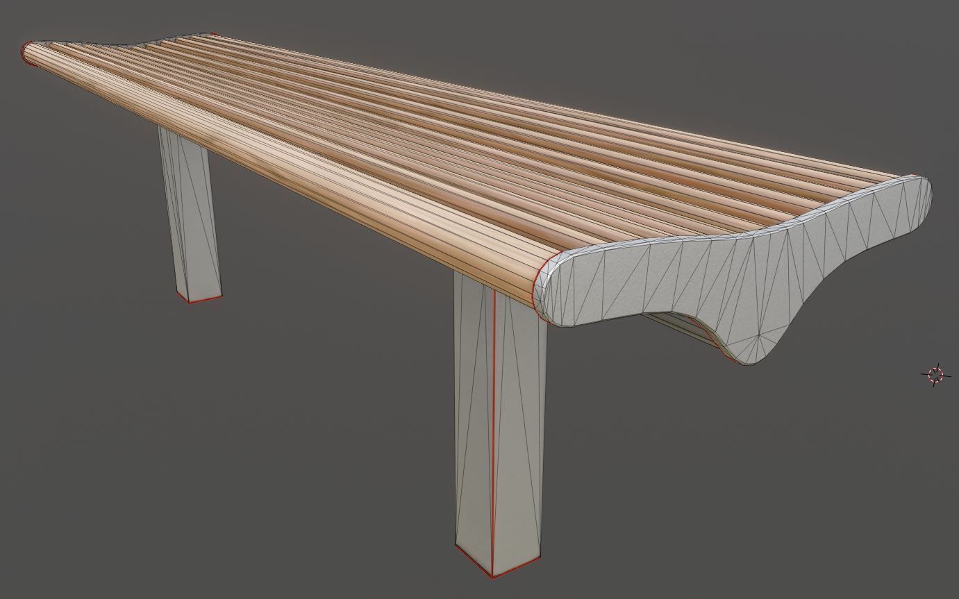 Bench 5 Low-Poly Wood Steel Mixed Version Low-poly 3D model_5