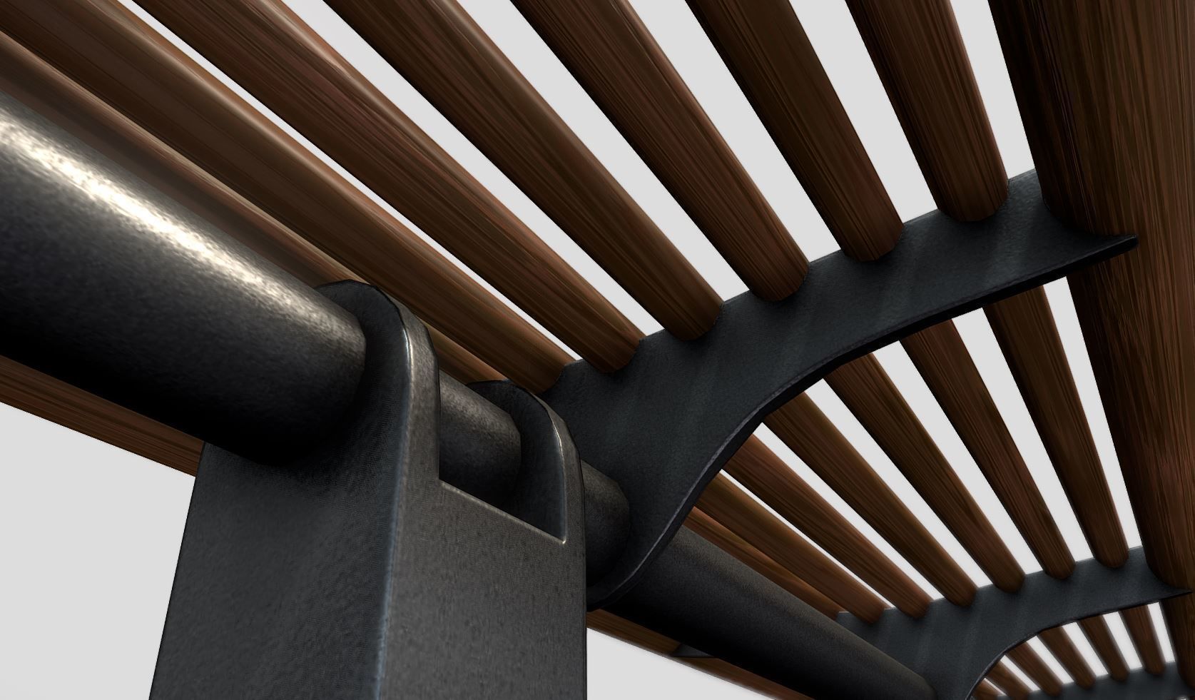 Bench 5 Low-Poly Wood Steel Mixed Version Low-poly 3D model_13