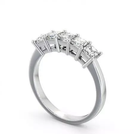 stl file four stone princess cut diamond ring gold 3D print model_0