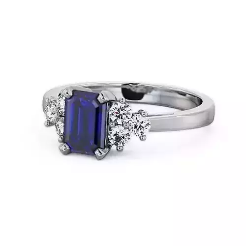 stl file emerald cut sapphire and diamond engagement ring in platinum