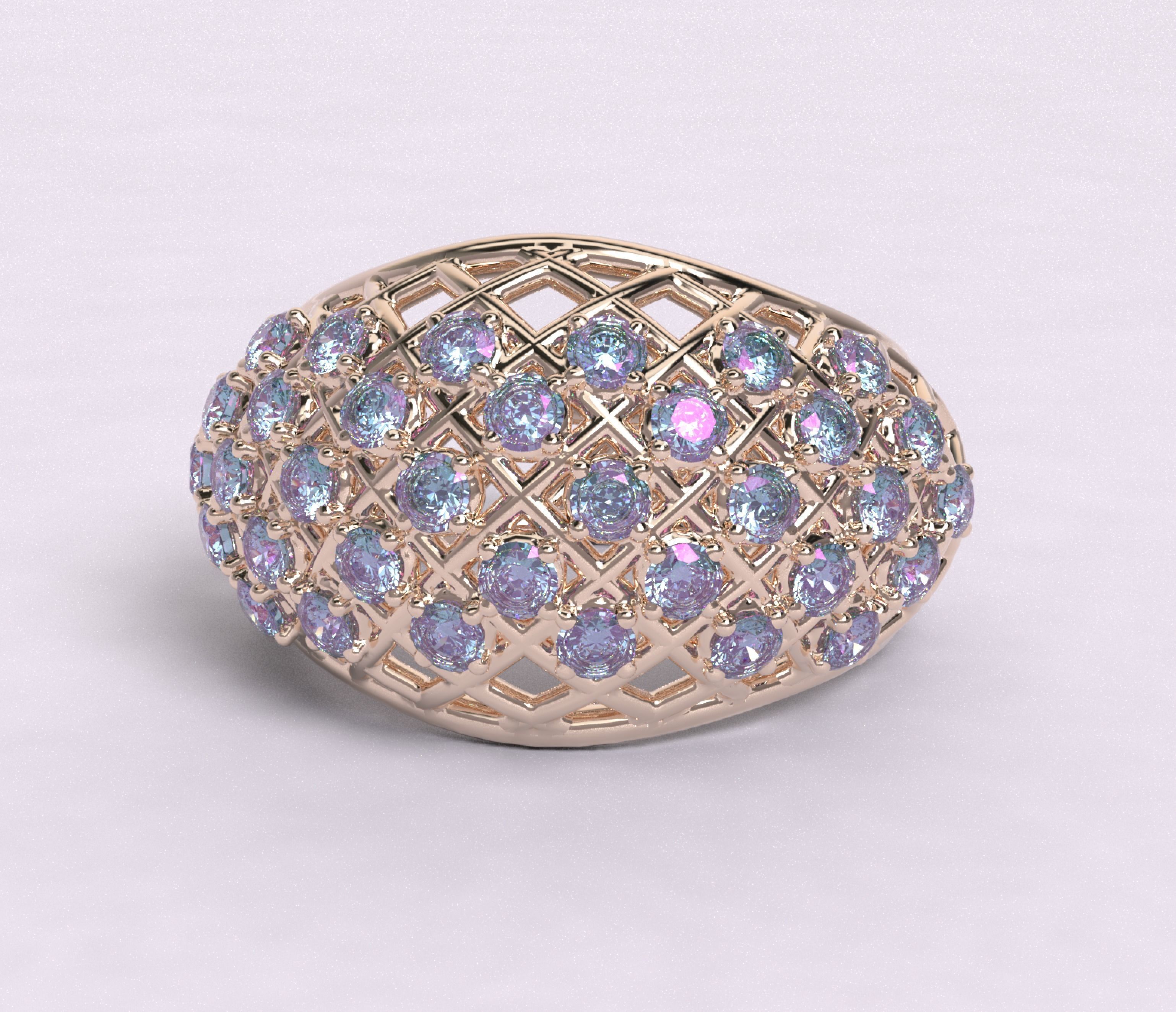 Anillo tipo red con piedras ring 3D model_2