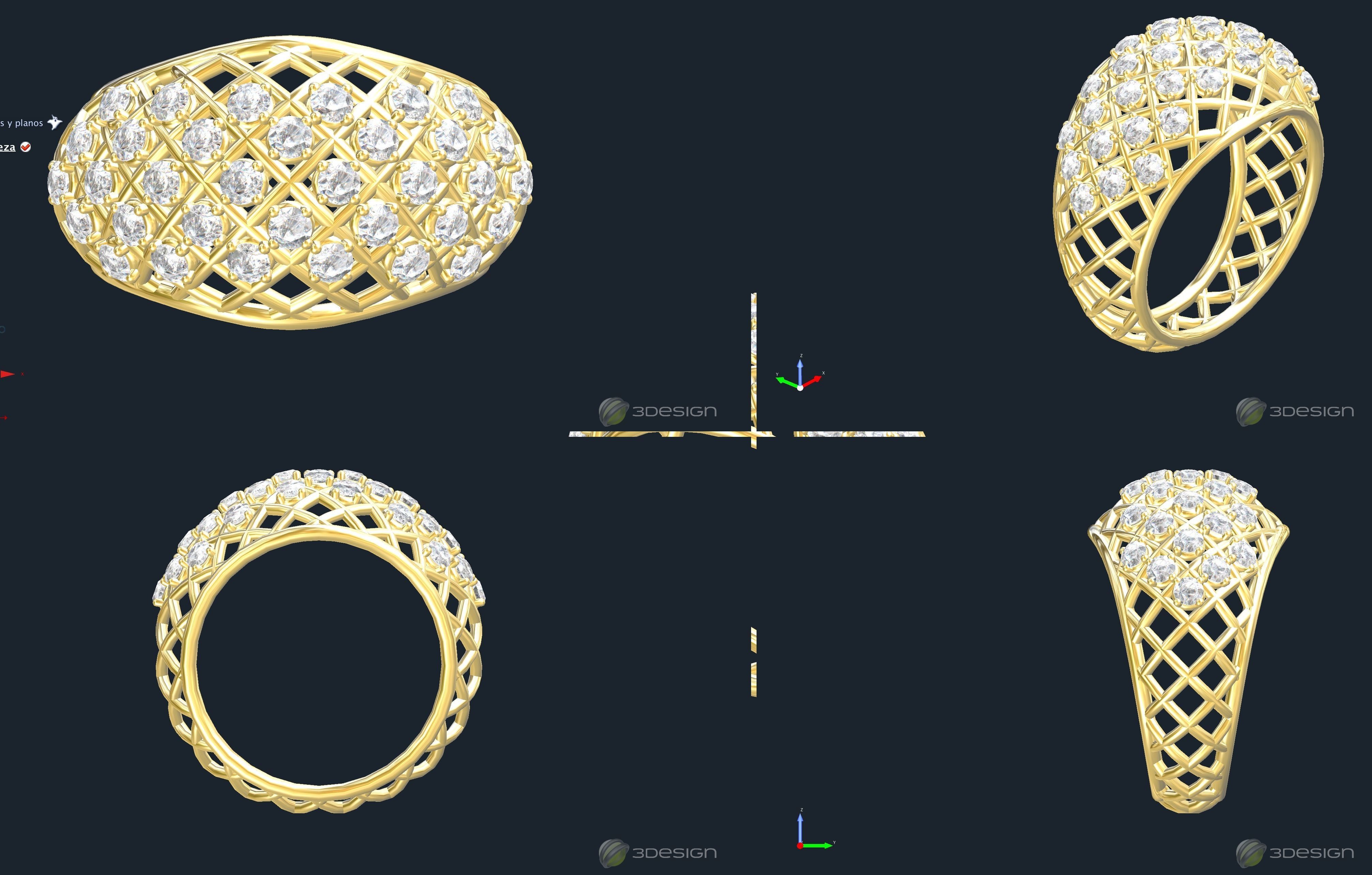 Anillo tipo red con piedras ring 3D model_4