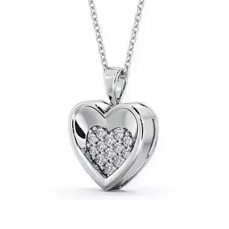 stl file heart pendant with diamonds on sterling silver chain