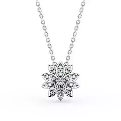 stl file flower pendant with diamonds on sterling silver chain