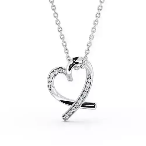 stl file heart pendant with diamonds on silver chain