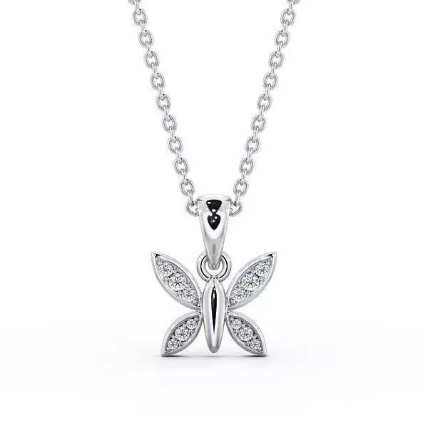 stl file butterfly pendant with diamonds on chain 3D print model_0