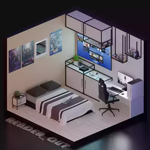Low-poly Cool 3D gaming set-up