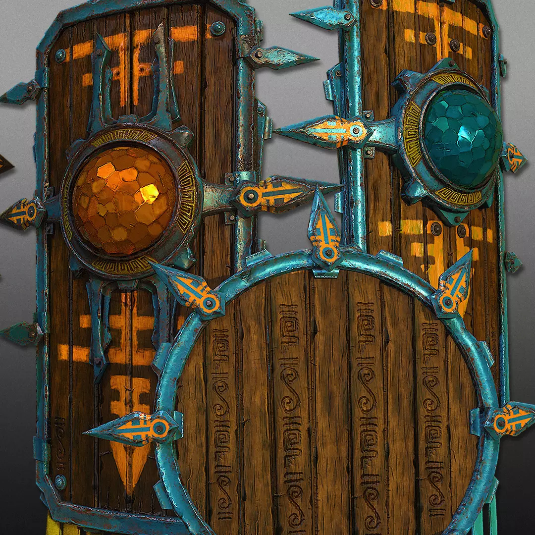 3D Aztec Wariror Shields - Game Ready Low-poly 3D model_0