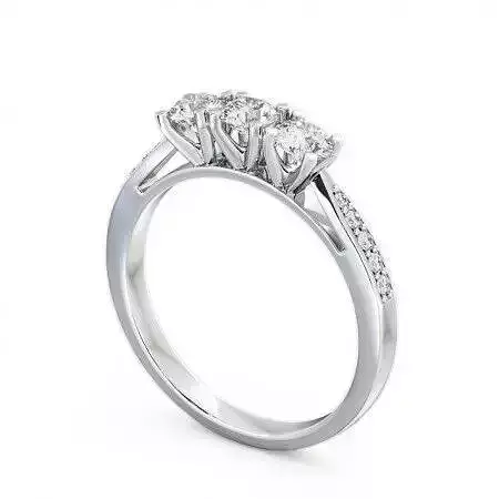 stl file three stone diamond engagement ring gold