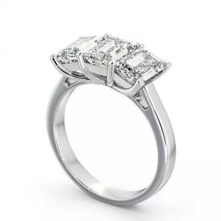 stl file three stone emerald cut diamond engagement ring in p... 3D print model_0