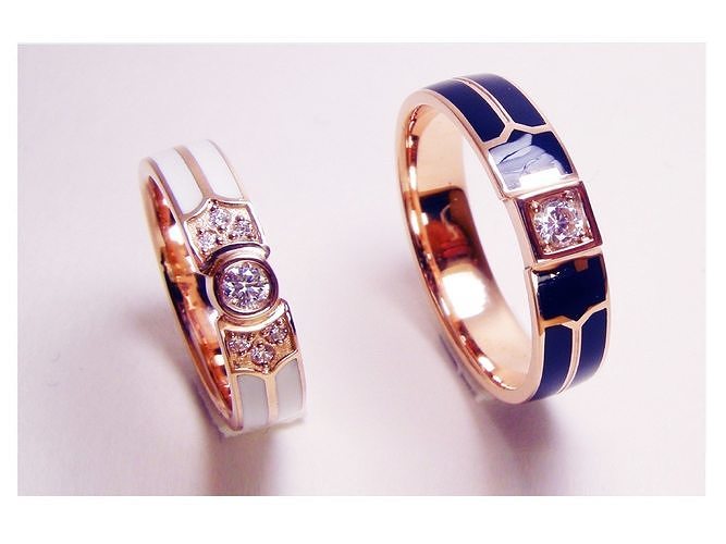 Wedding rings with enamel and brilliants 3D model