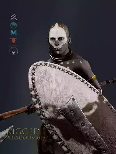 African  ZULU  Warrior RIGGED Low-poly 3D model