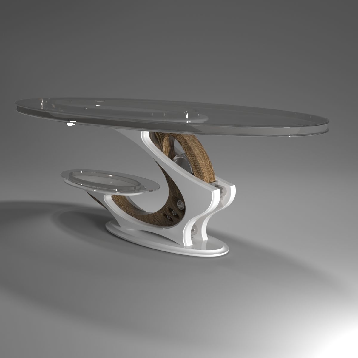 Table dining with glass top and wooden base 3D model_1
