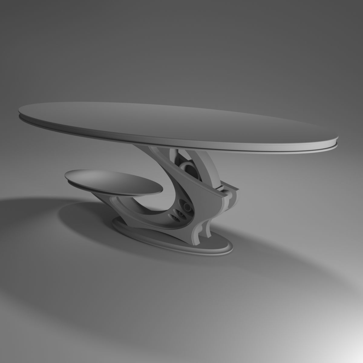 Table dining with glass top and wooden base 3D model_4