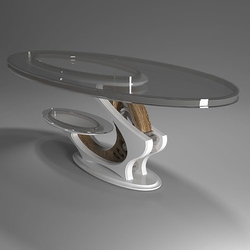 Table dining with glass top and wooden base 3D model | CGTrader
