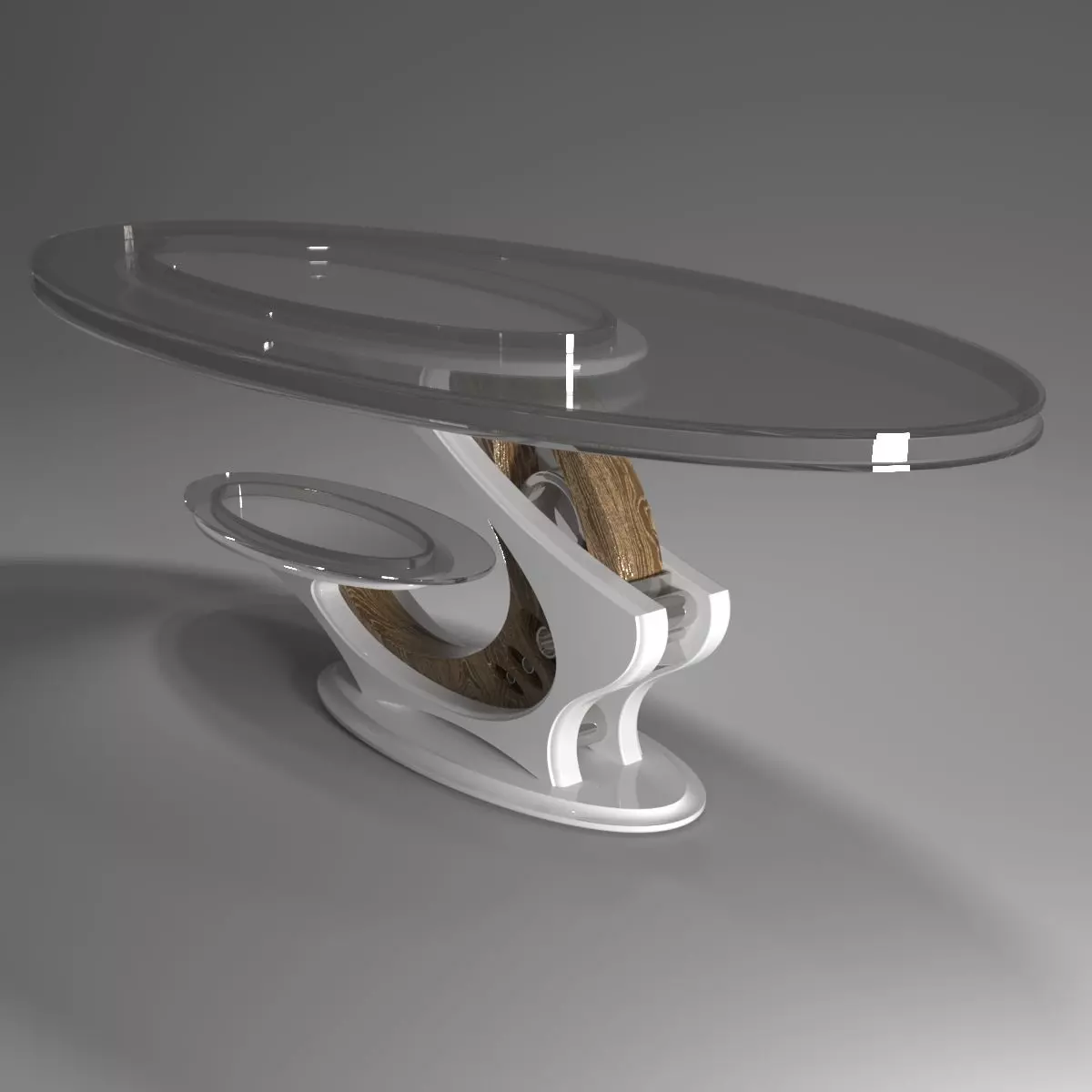 Table dining with glass top and wooden base 3D model_0