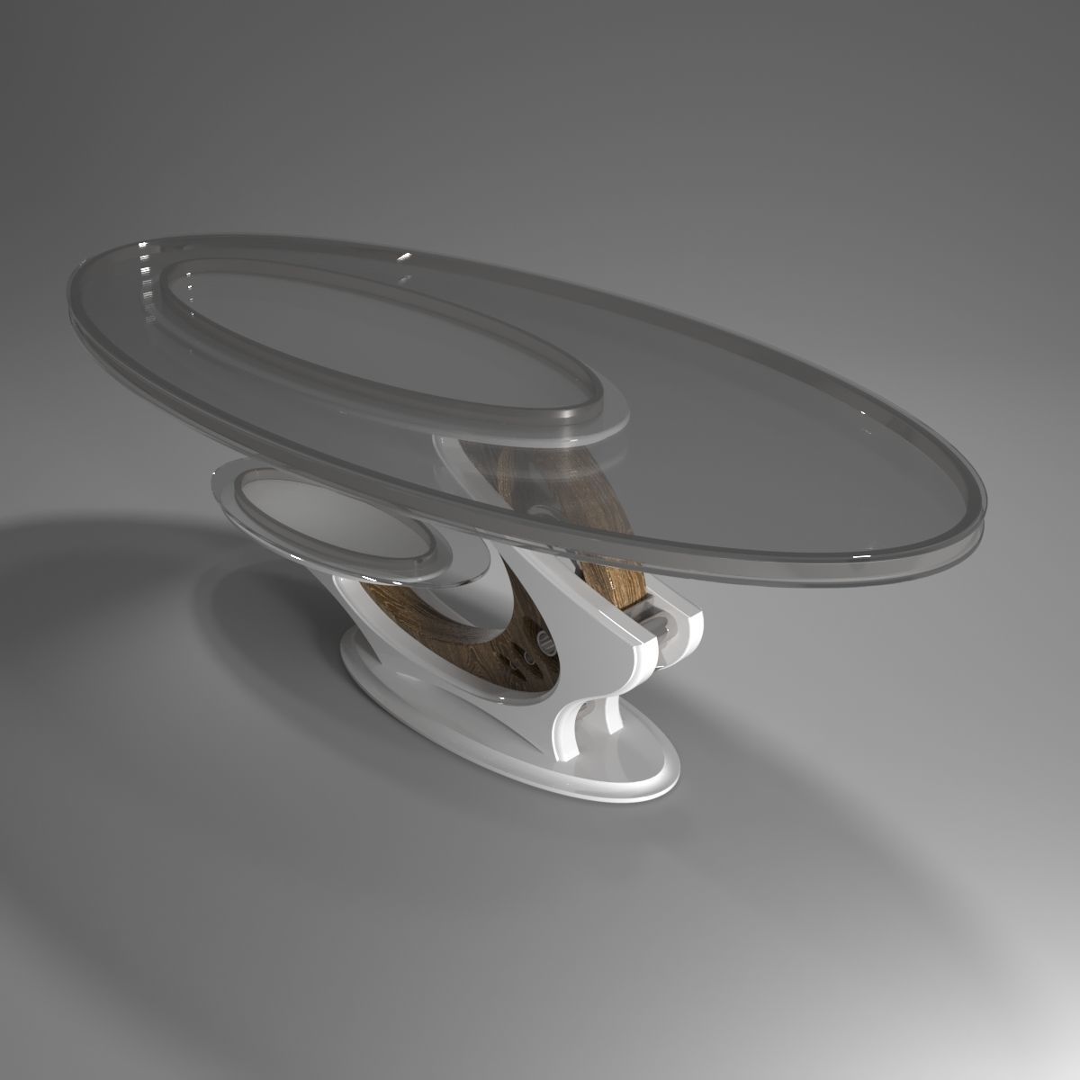 Table dining with glass top and wooden base 3D model_3