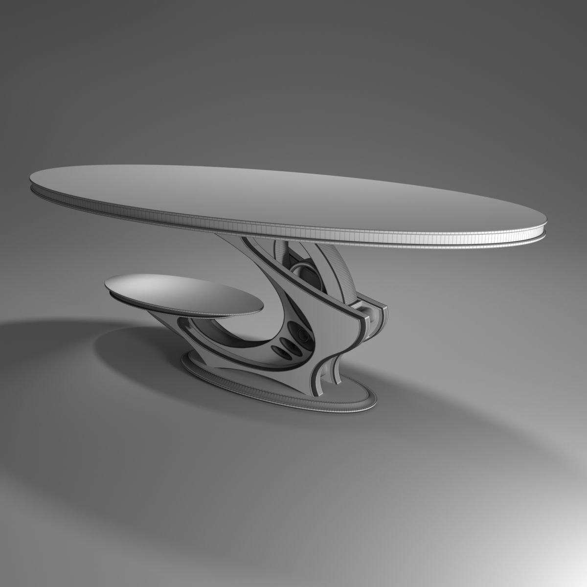 Table dining with glass top and wooden base 3D model_5
