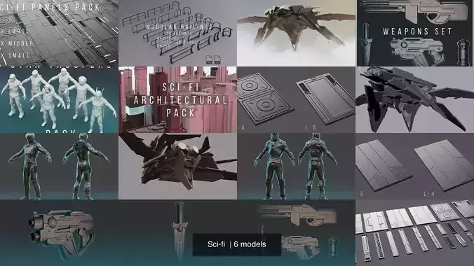 Sci-fi paper spaceship 3D Model Collection