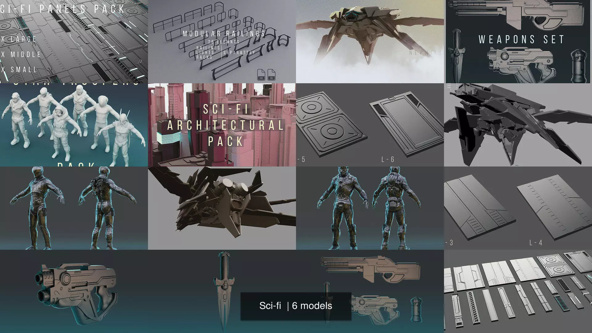 Sci-fi paper spaceship 3D Model Collection_0