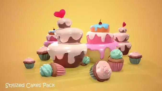 Stylized Cake pack - Delicious Cartoon Food  Low-poly 3D model
