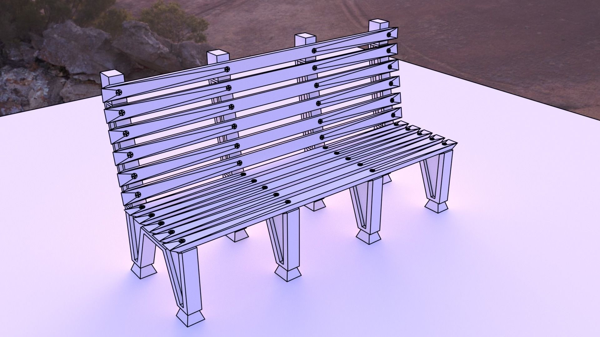 park bench Low-poly 3D model_9