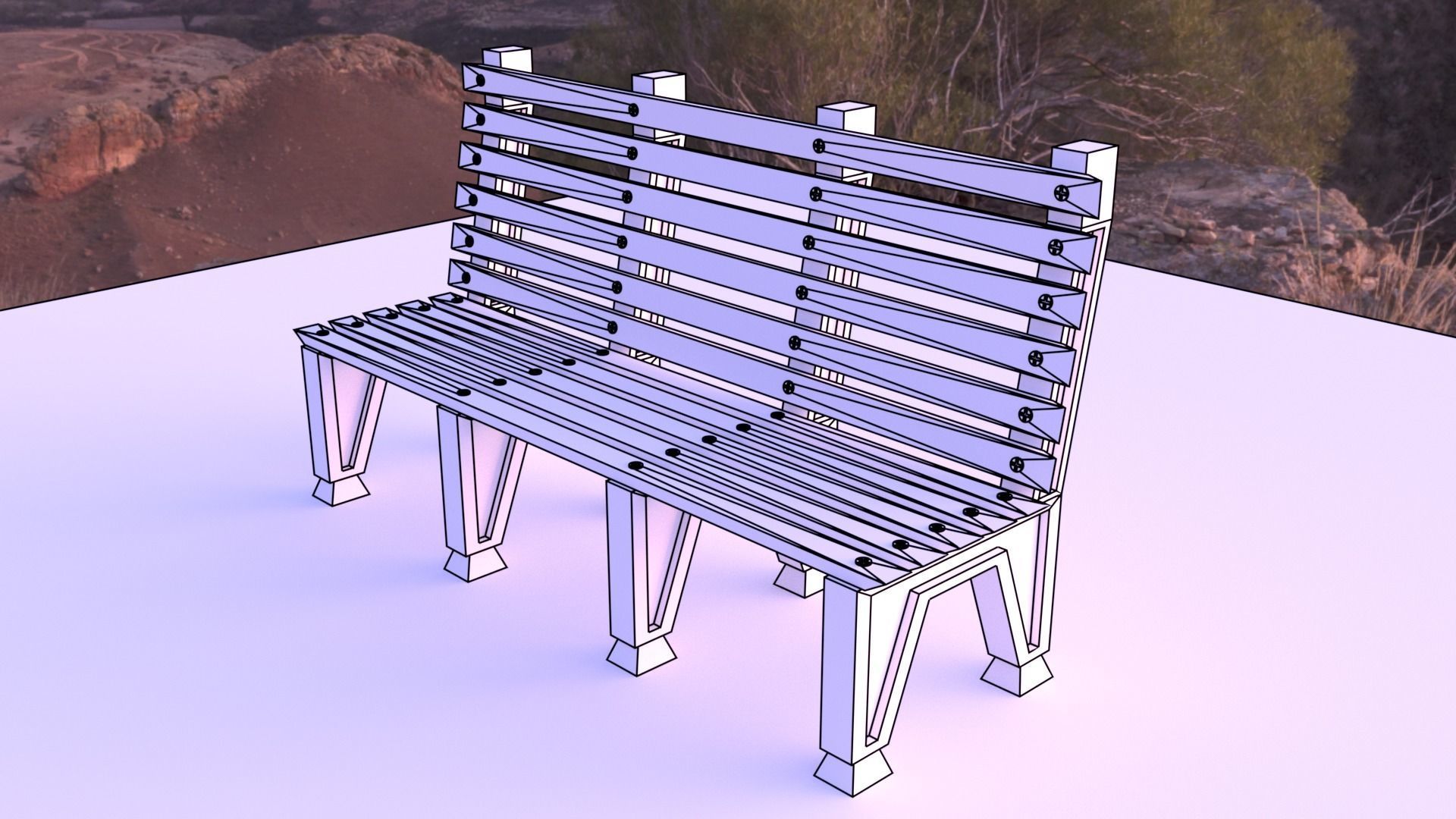 park bench Low-poly 3D model_10