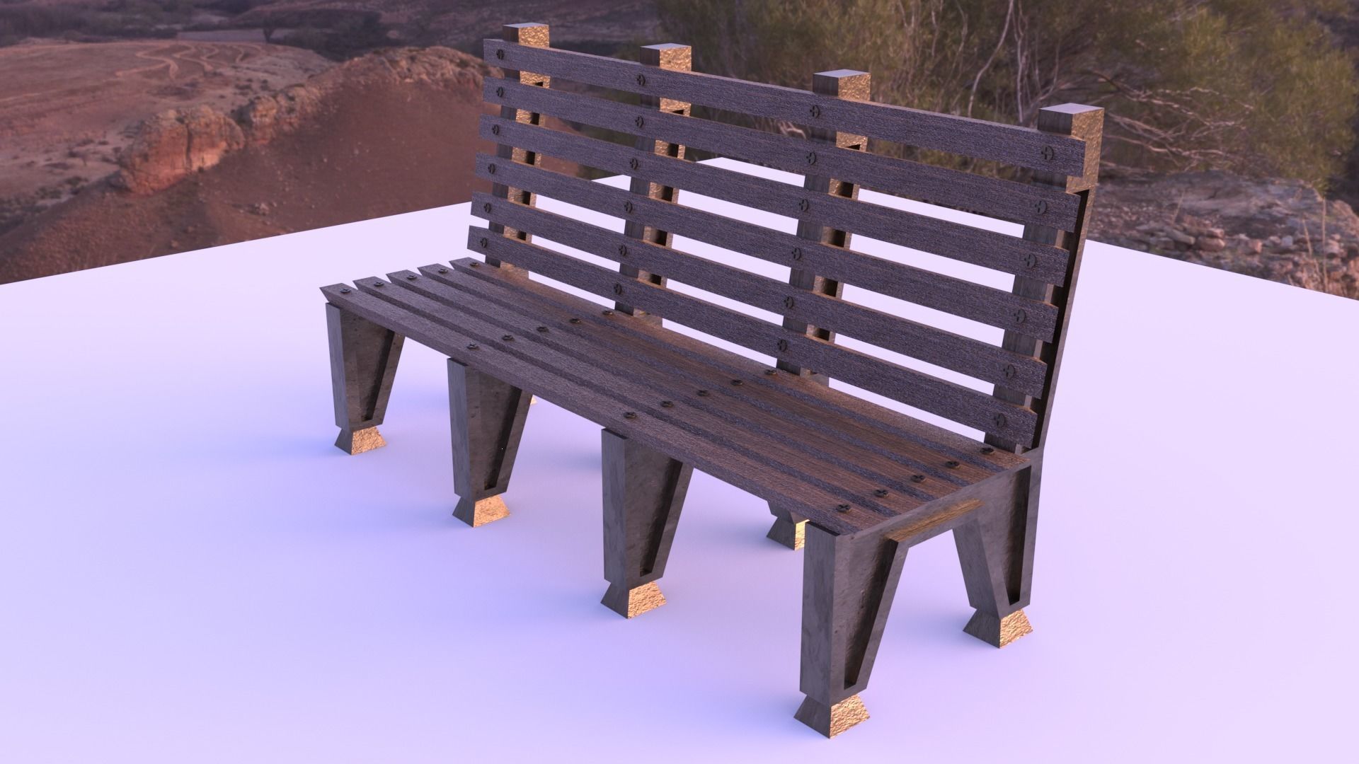 park bench Low-poly 3D model_1