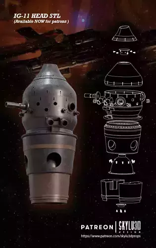 IG-11 Life Size Droid Head 3D print ready STL - The Mandalorian 3D print model