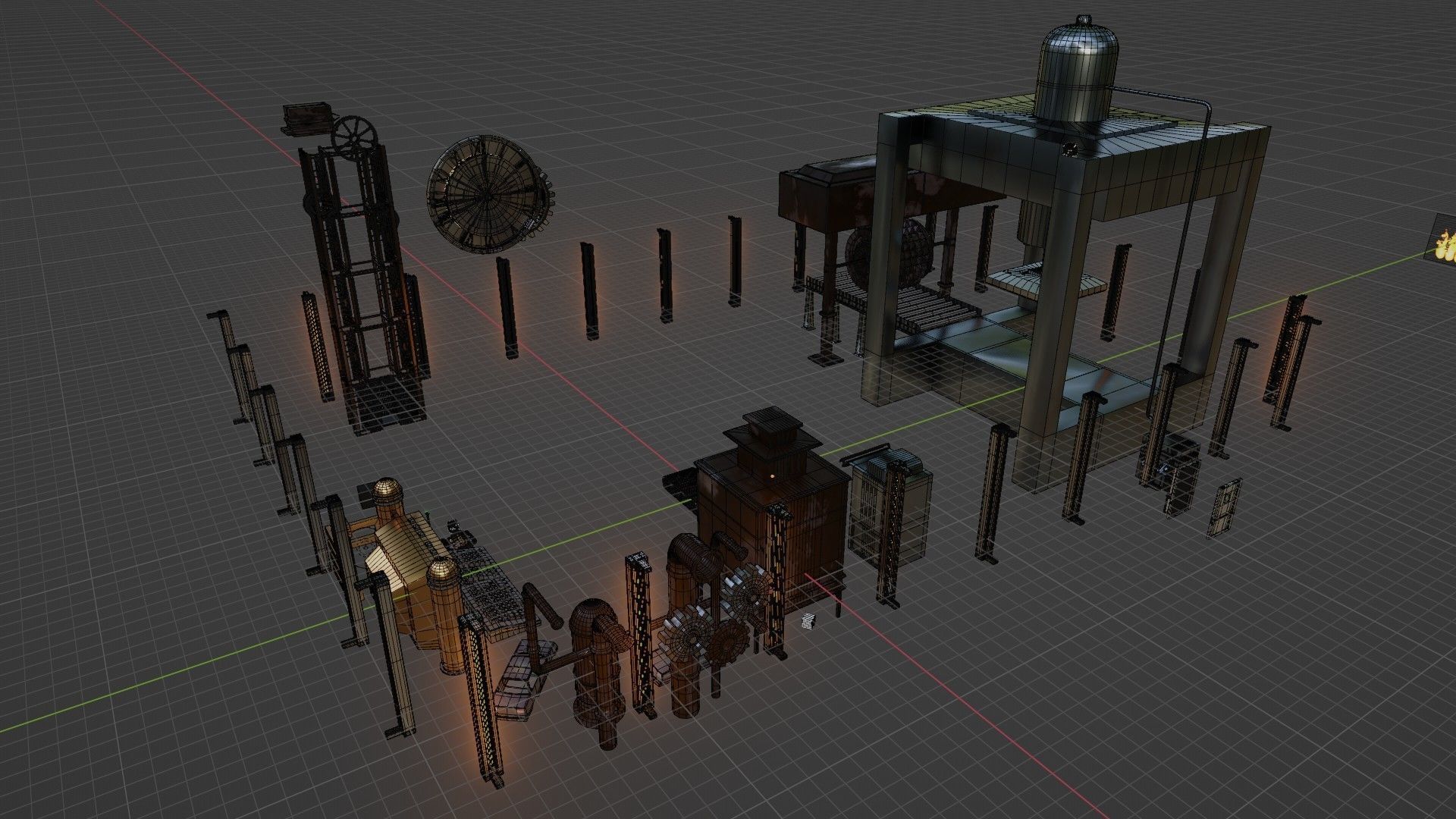 Factory Lab and Office Steampunk style Low-poly 3D model_12