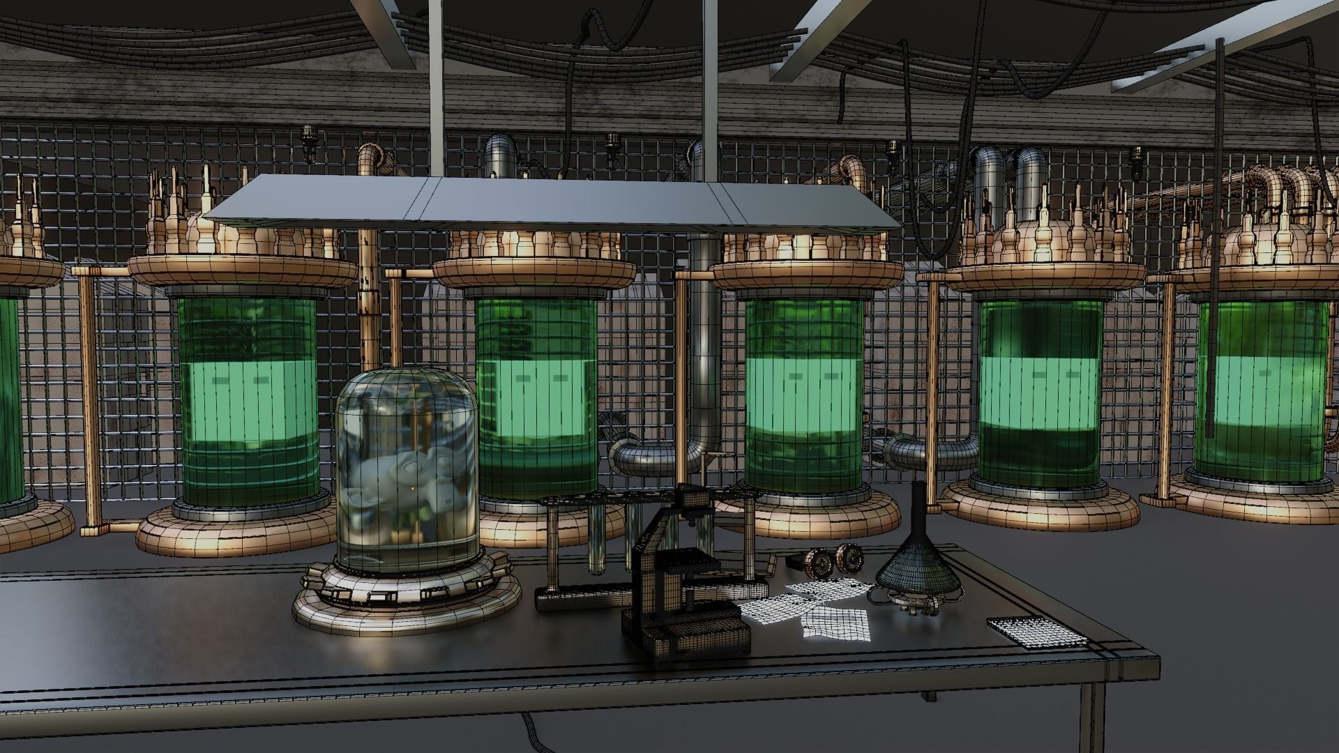 Factory Lab and Office Steampunk style Low-poly 3D model_11