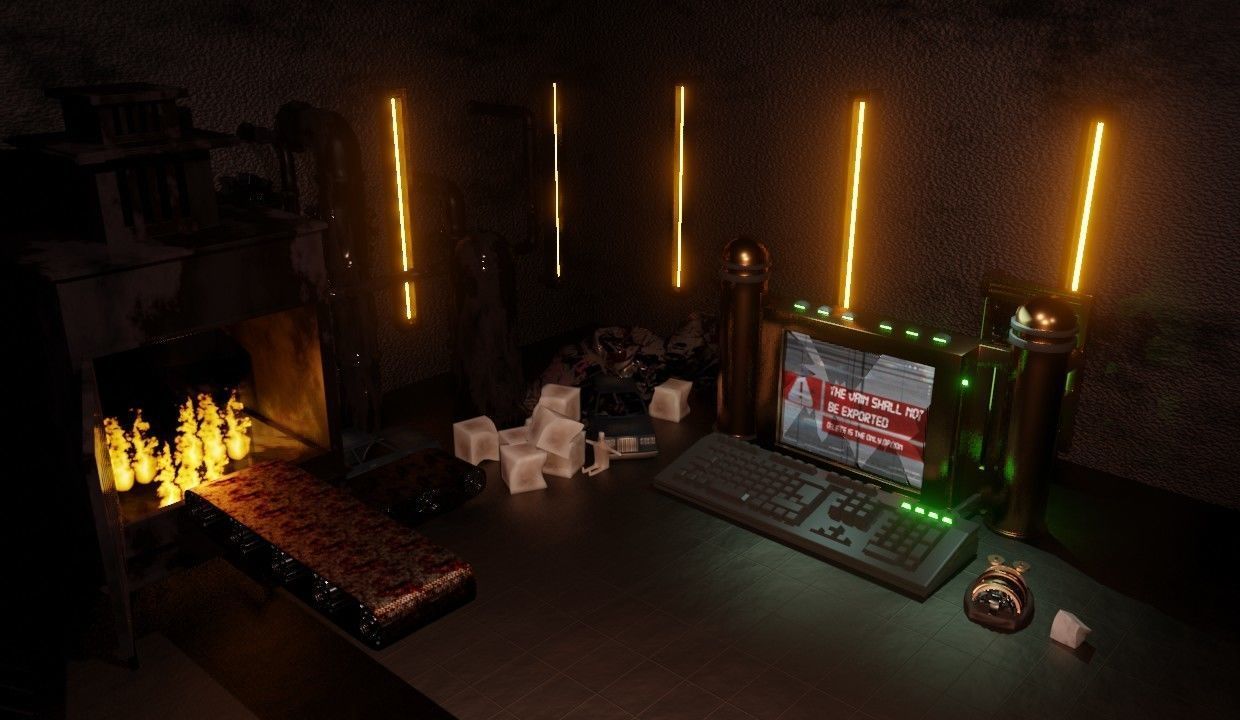 Factory Lab and Office Steampunk style Low-poly 3D model_9