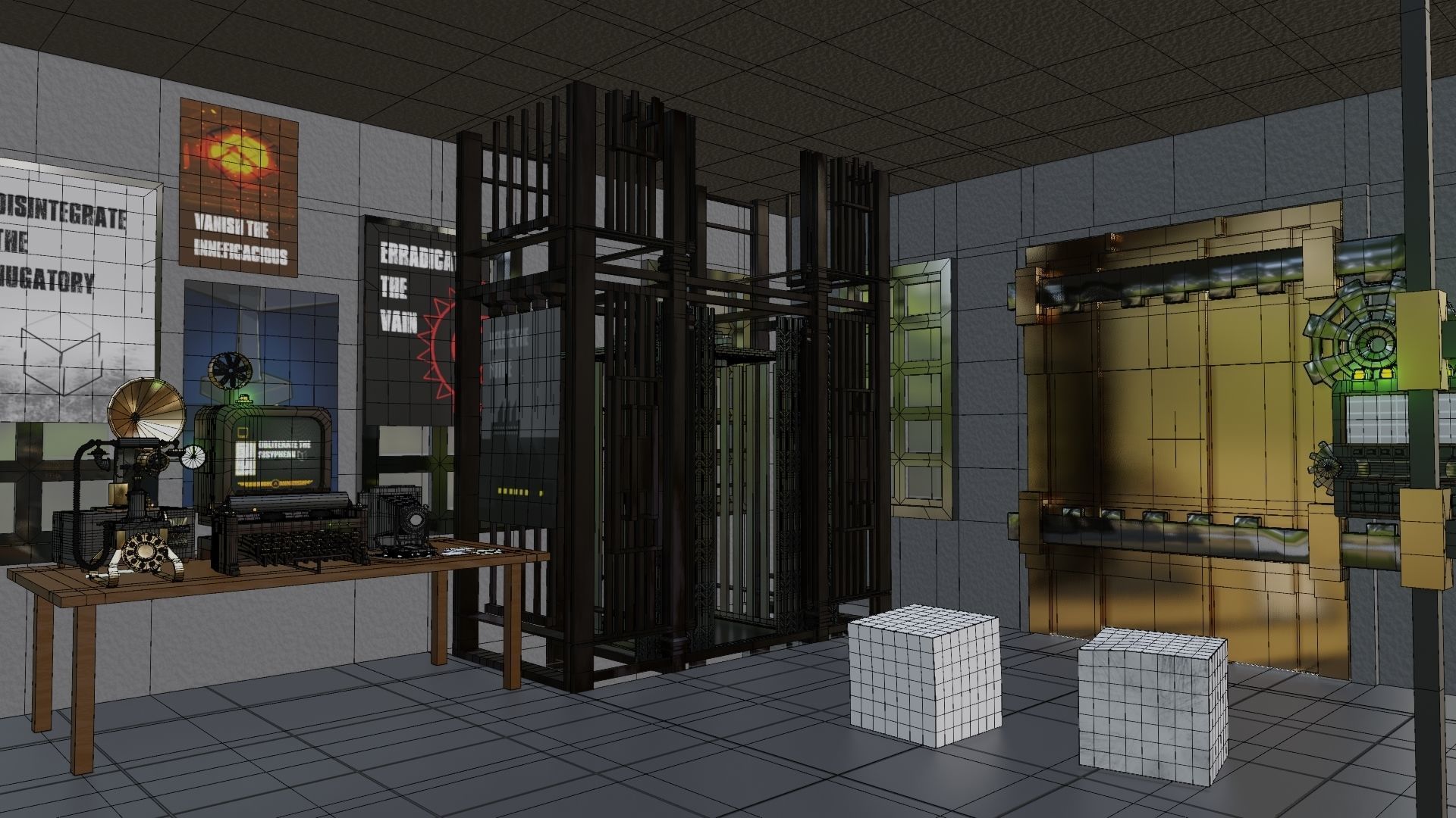 Factory Lab and Office Steampunk style Low-poly 3D model_13