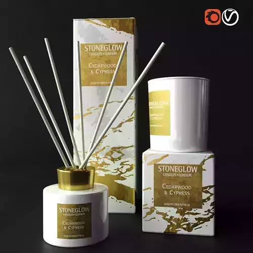 Decorative set diffuser with gold sticks and box 3D model