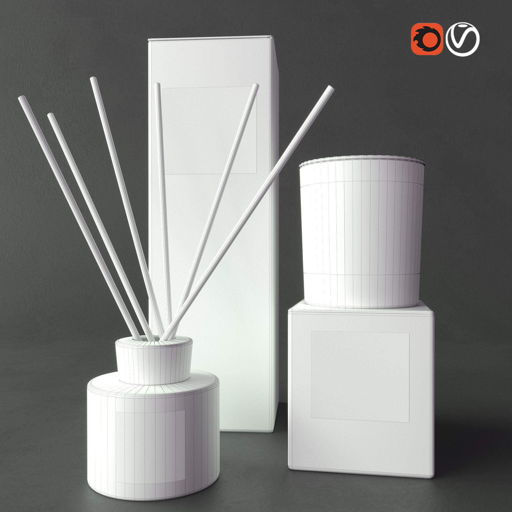 Decorative set diffuser with gold sticks and box 3D model_2