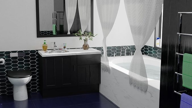 Bathroom modern with tiles Free 3D model