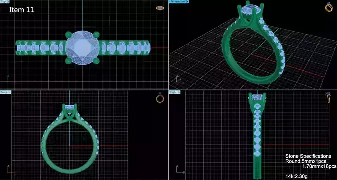 3DM Format White gold round cut cluster ring jewellery files