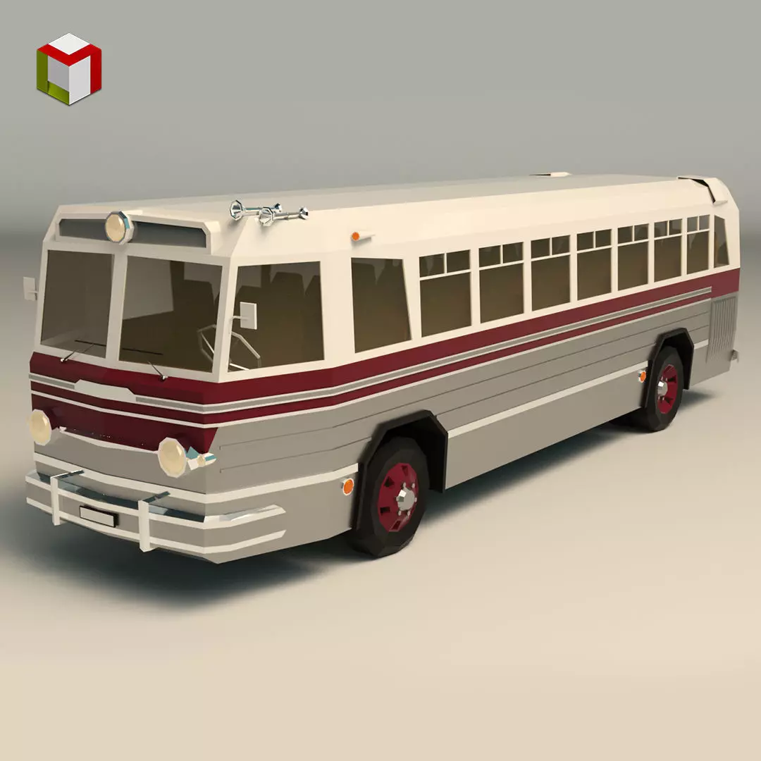 Low Poly Vintage Bus 04 Low-poly 3D model_0